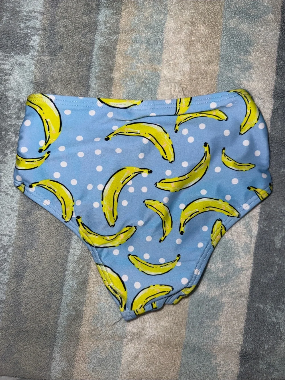 SHEIN Yellow Ruffle Bikini Top with Blue Banana-Print Bottom